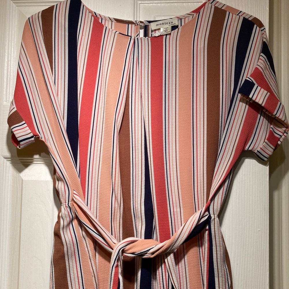 Women's Monteau multi stripe belted waist shirt